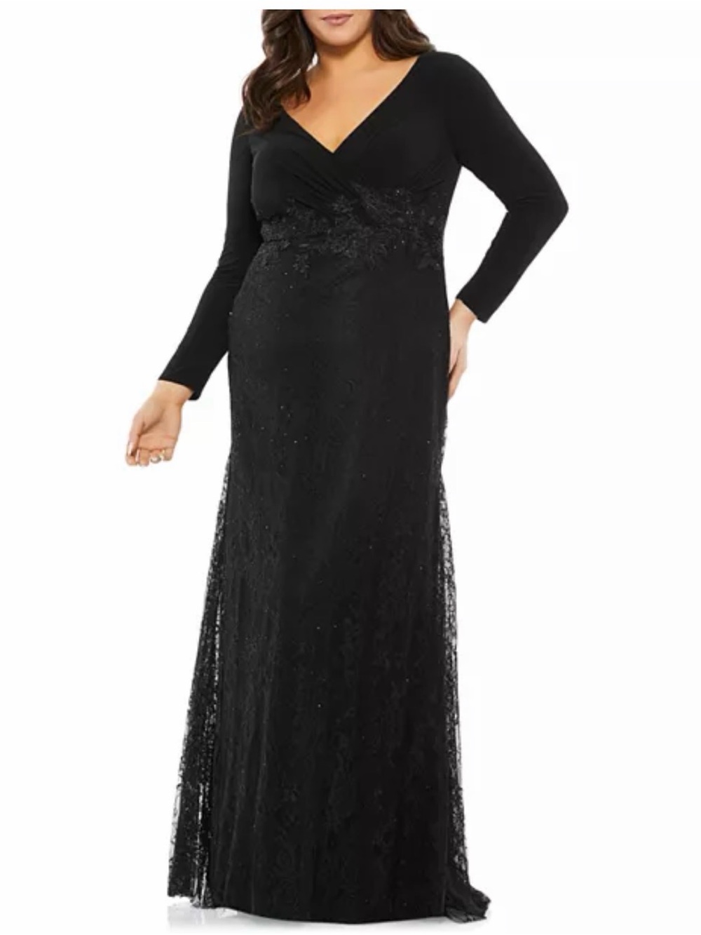 Mac Duggal Black Long Sleeve Lace Evening Gown